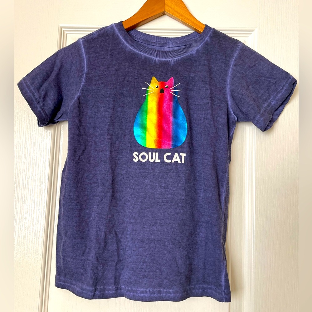 Kids Disney Pixar Soul Cat graphic tee- Sz 5/6, purple w/rainbow cat